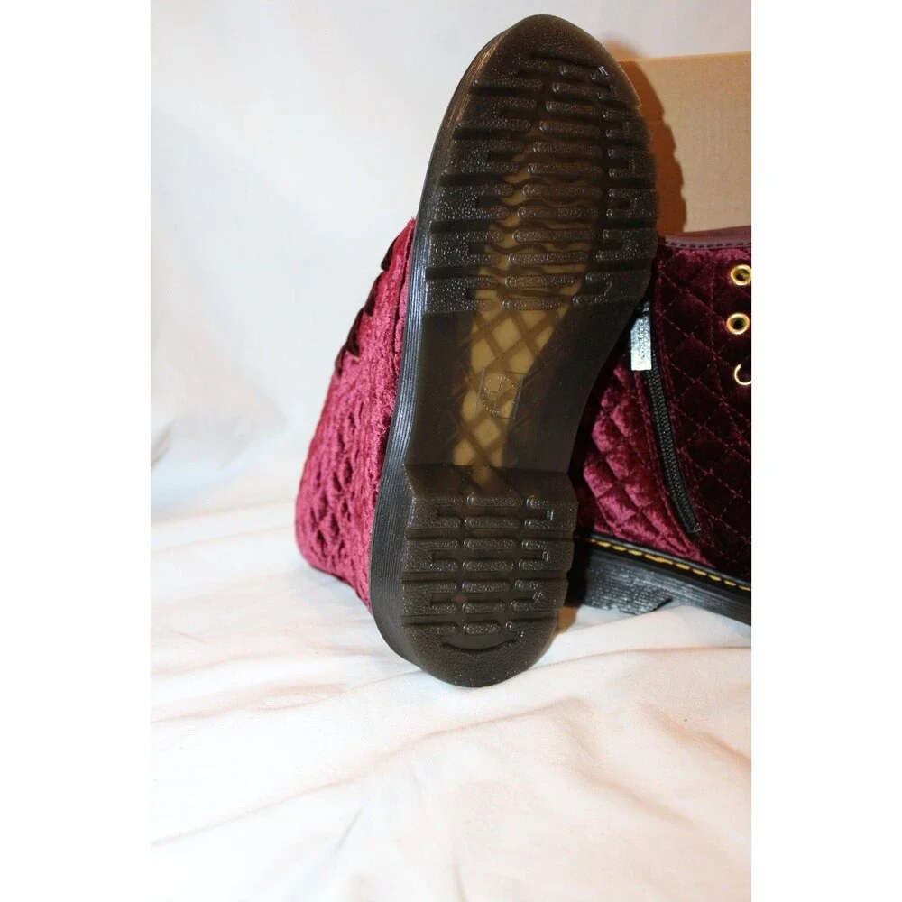 DR.‎ MARTENS YOUTH SZ 4 CHERRY RED QUILTED VELVET 1460 BOOTS NEW